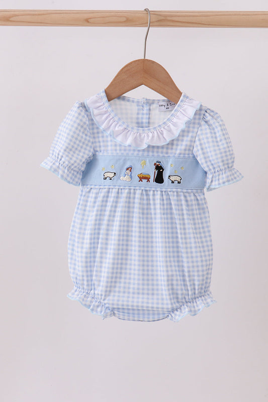 Blue nativity embroidery bubble