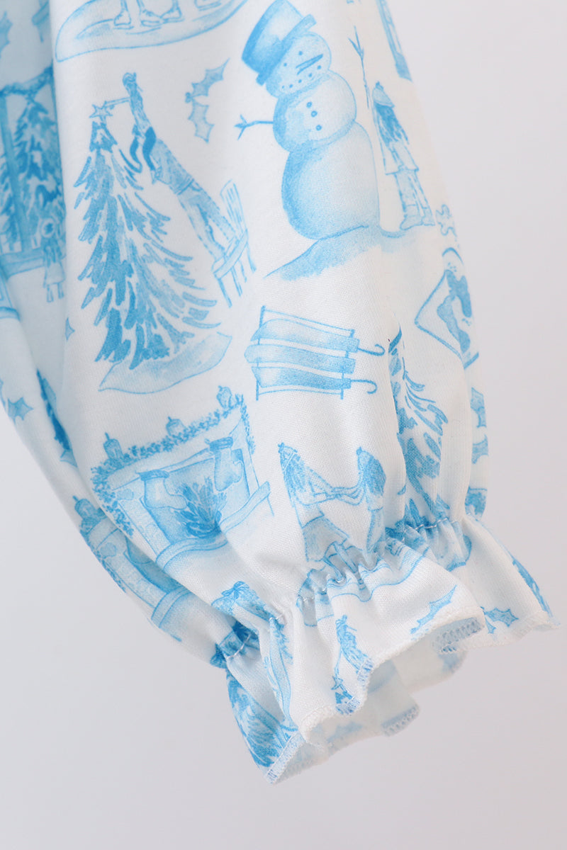 Blue snowman christmas tree smocked bubble