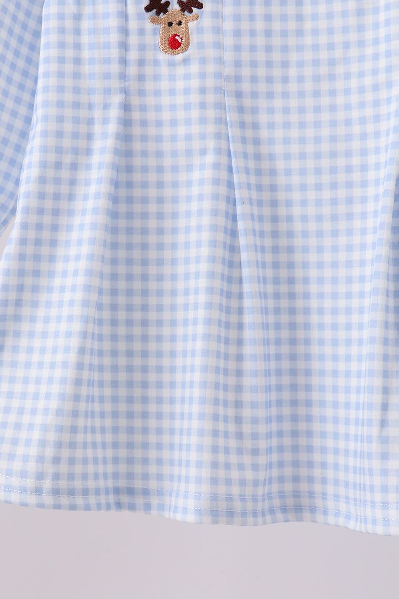 Blue santa claus embroidery ruffle pants set