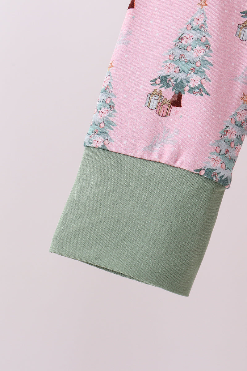 Pink christmas tree bamboo pants set