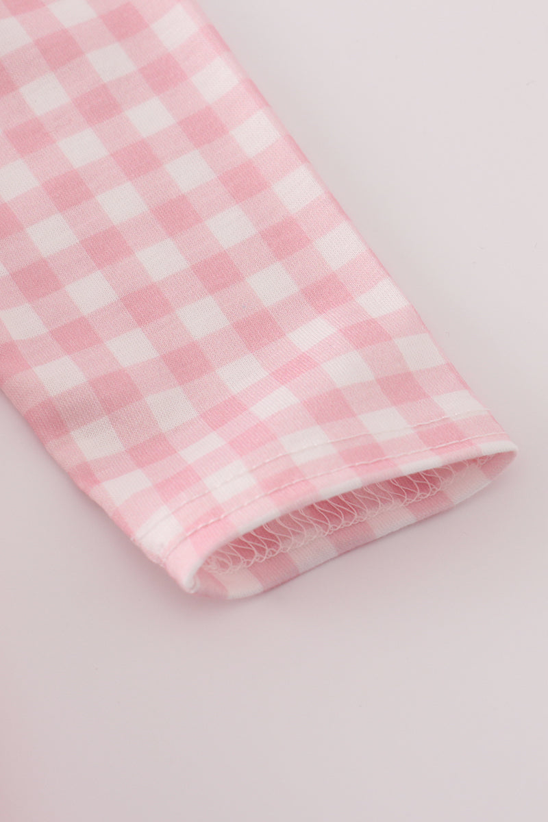 Pink princess castle embroidery gingham bloomer set