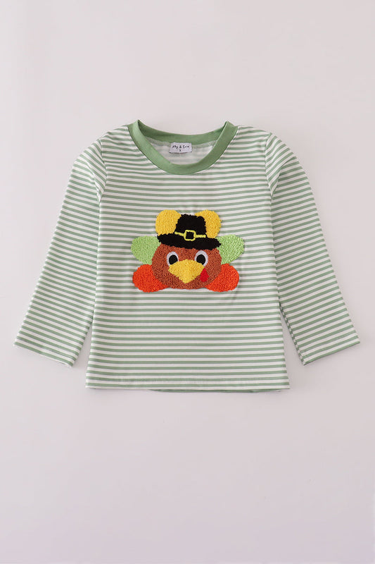 Green turkey french knot stripe top