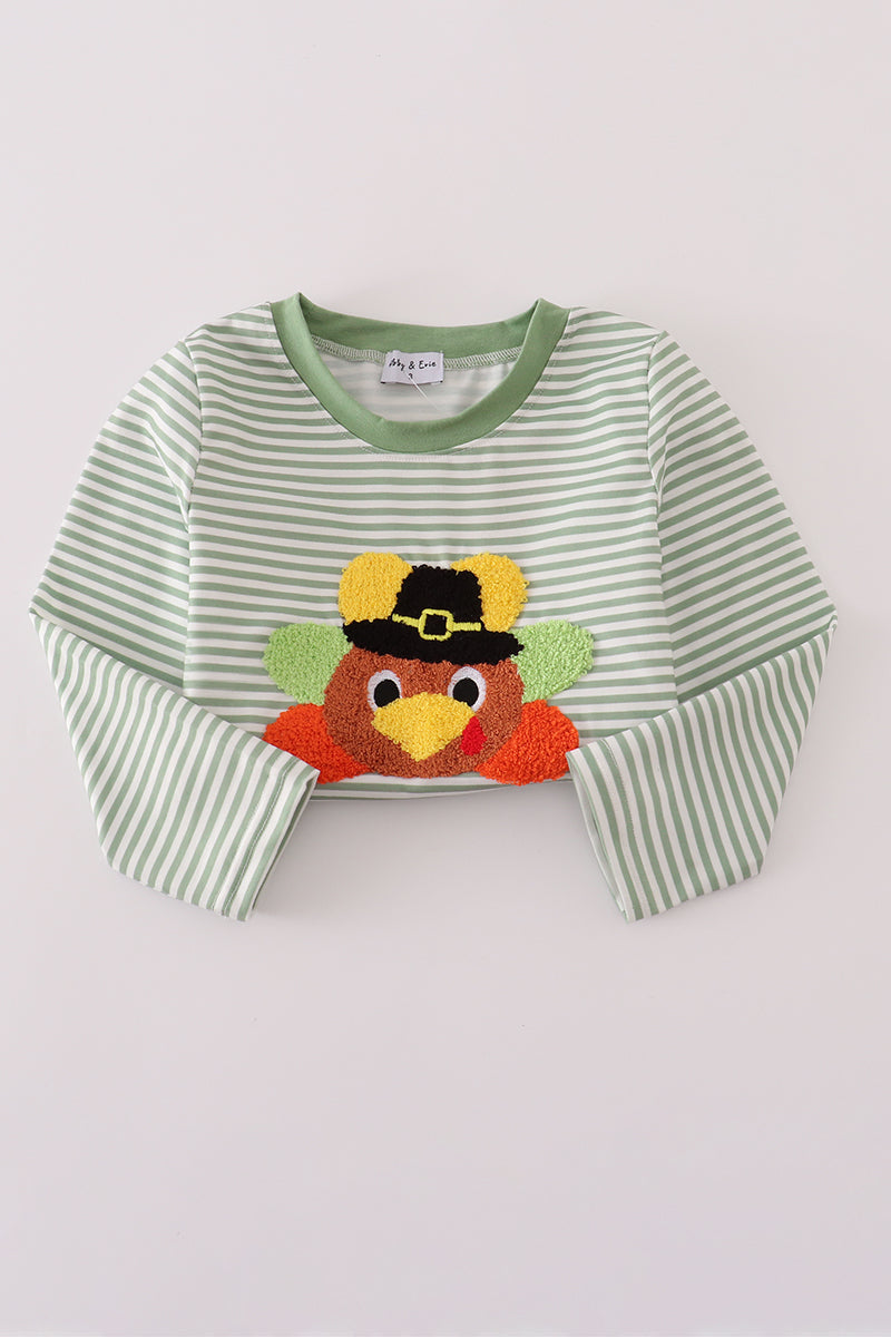 Green turkey french knot stripe top