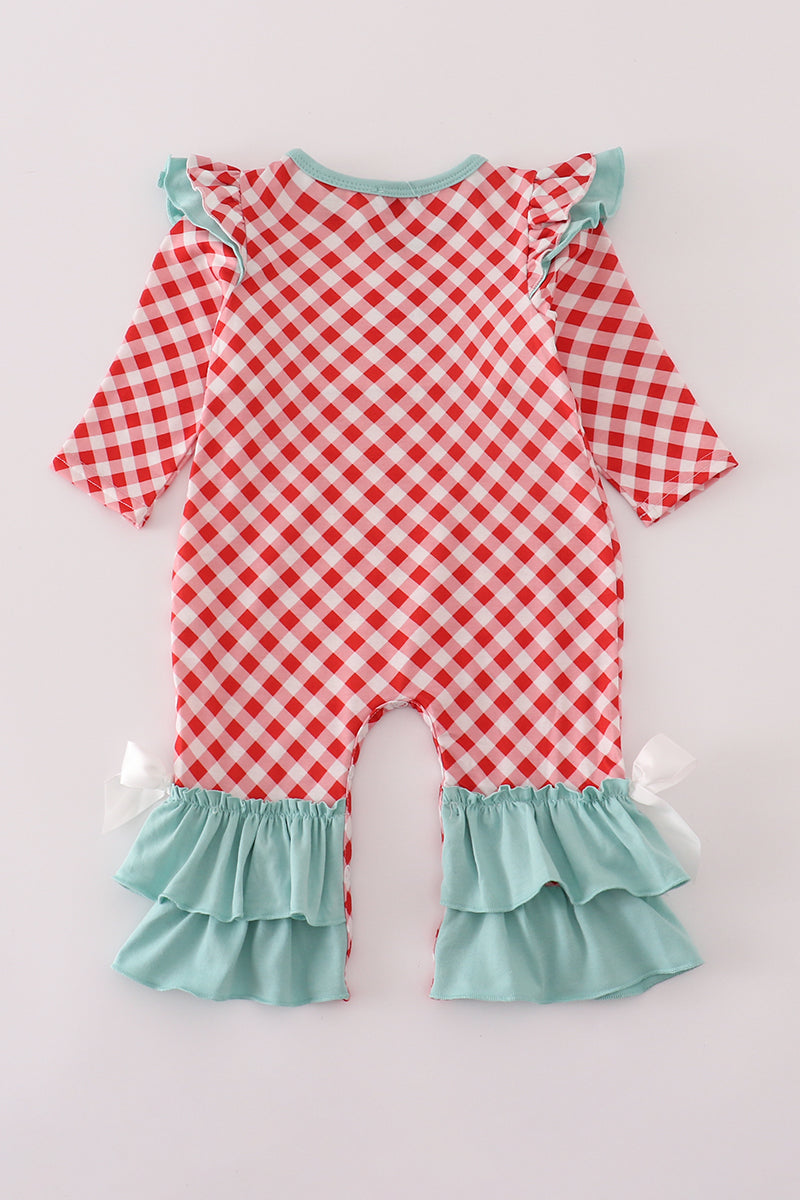 Red farm smocked ruffle romper