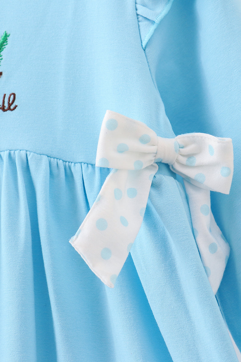 Blue nativity embroidery ruffle dress