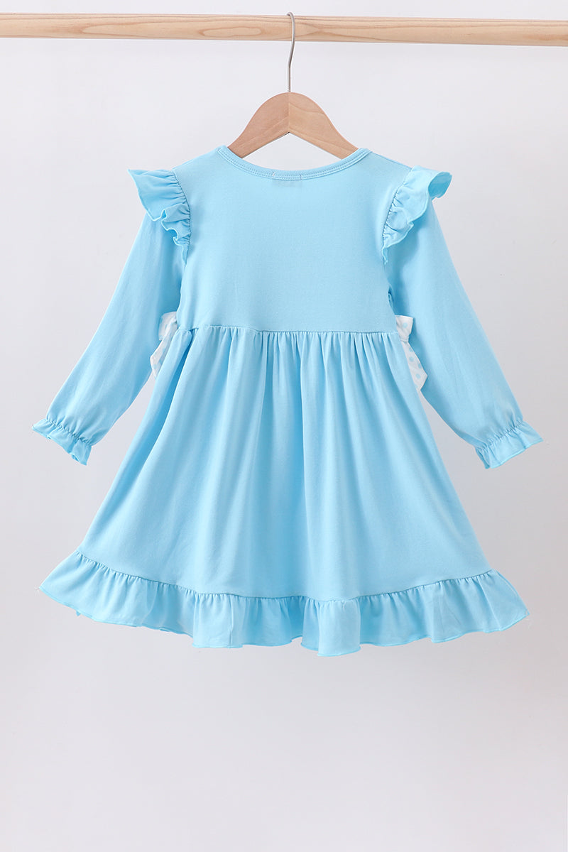 Blue nativity embroidery ruffle dress