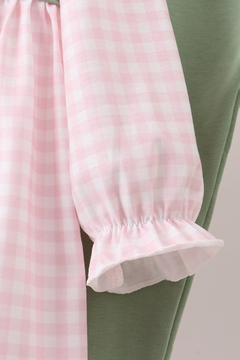 Pink nutcracker embroidery gingham  set