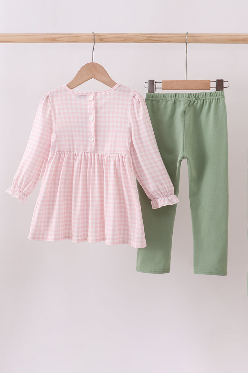 Pink nutcracker embroidery gingham  set