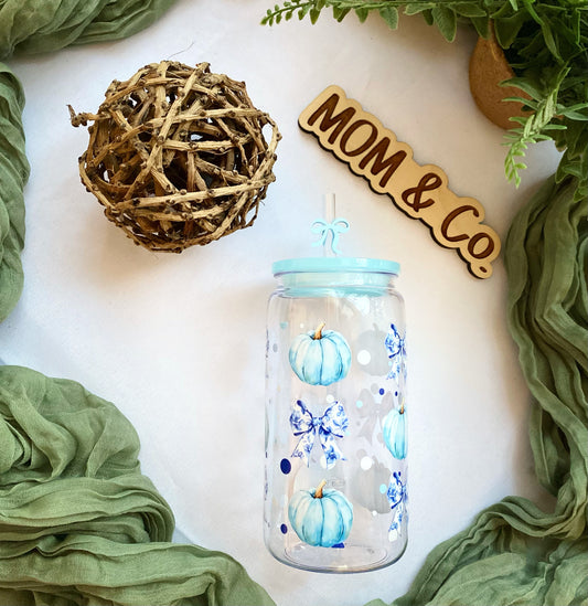 Blue Pumpkin and Bows Plastic Acrylic Cup