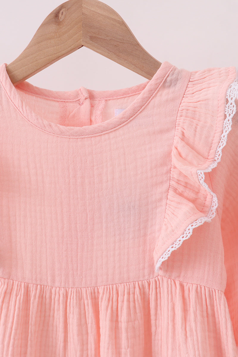 Premium pink ruffle muslin dress