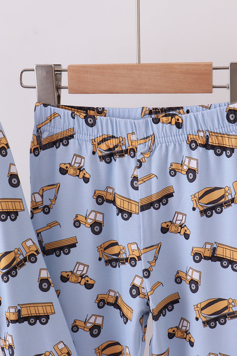 Premium blue excavator print bamboo pants set