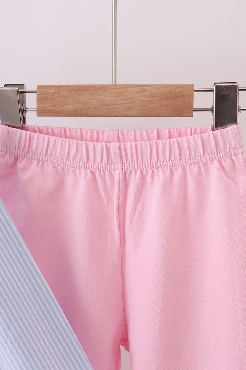 Premium blue stripe bow embroidery pants set