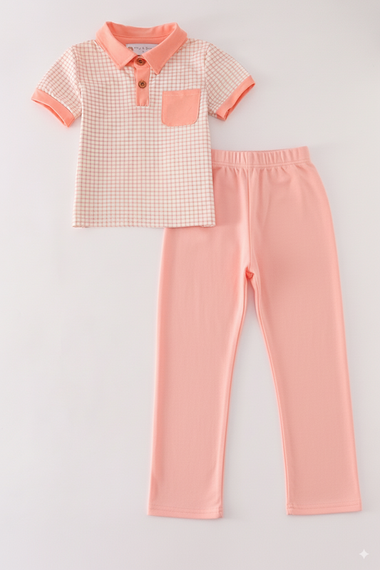 Orange plaid boy set