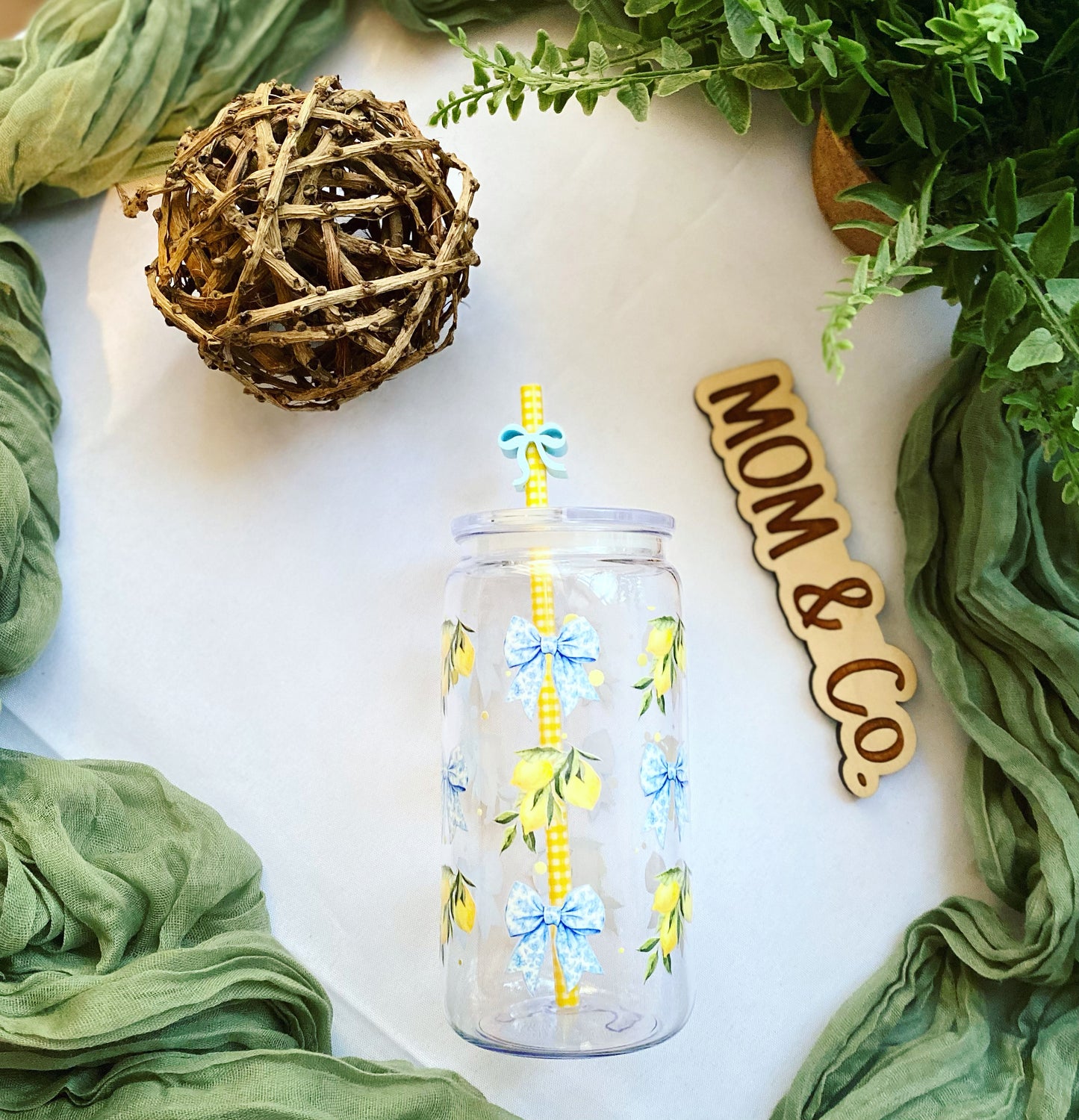 Lemons and Blue Bows Plastic Acrylic Cup