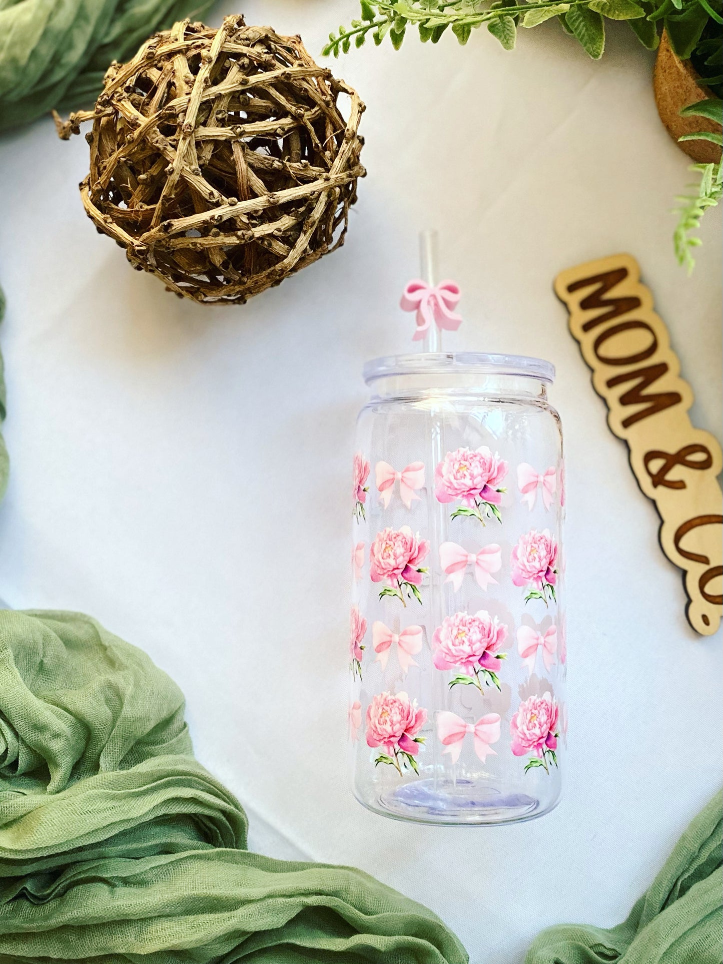 Pink Bows and Hydrangeas Plastic Acrylic Cup