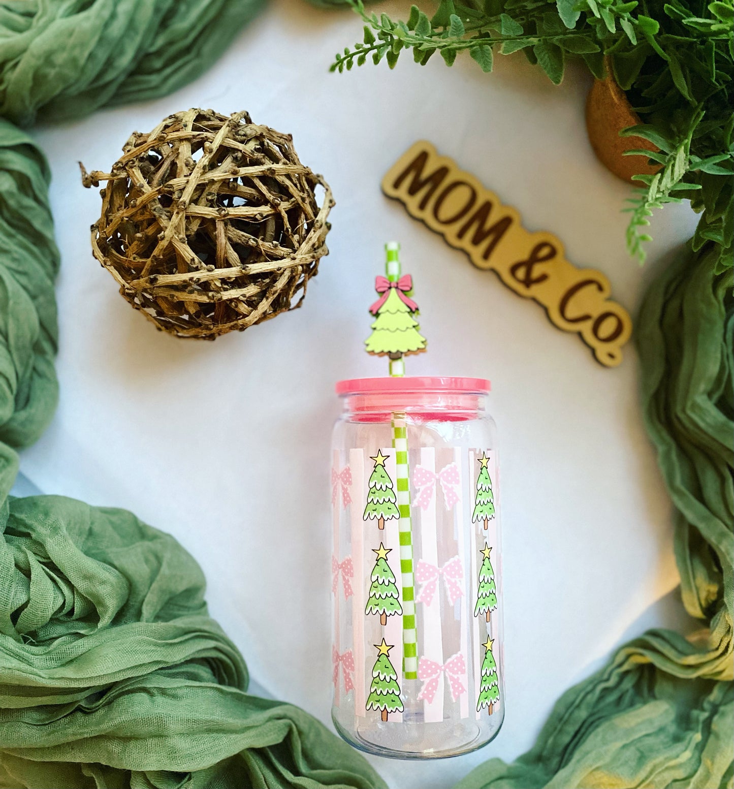 Pink Christmas with Tree Topper Plastic Acrylic Cup