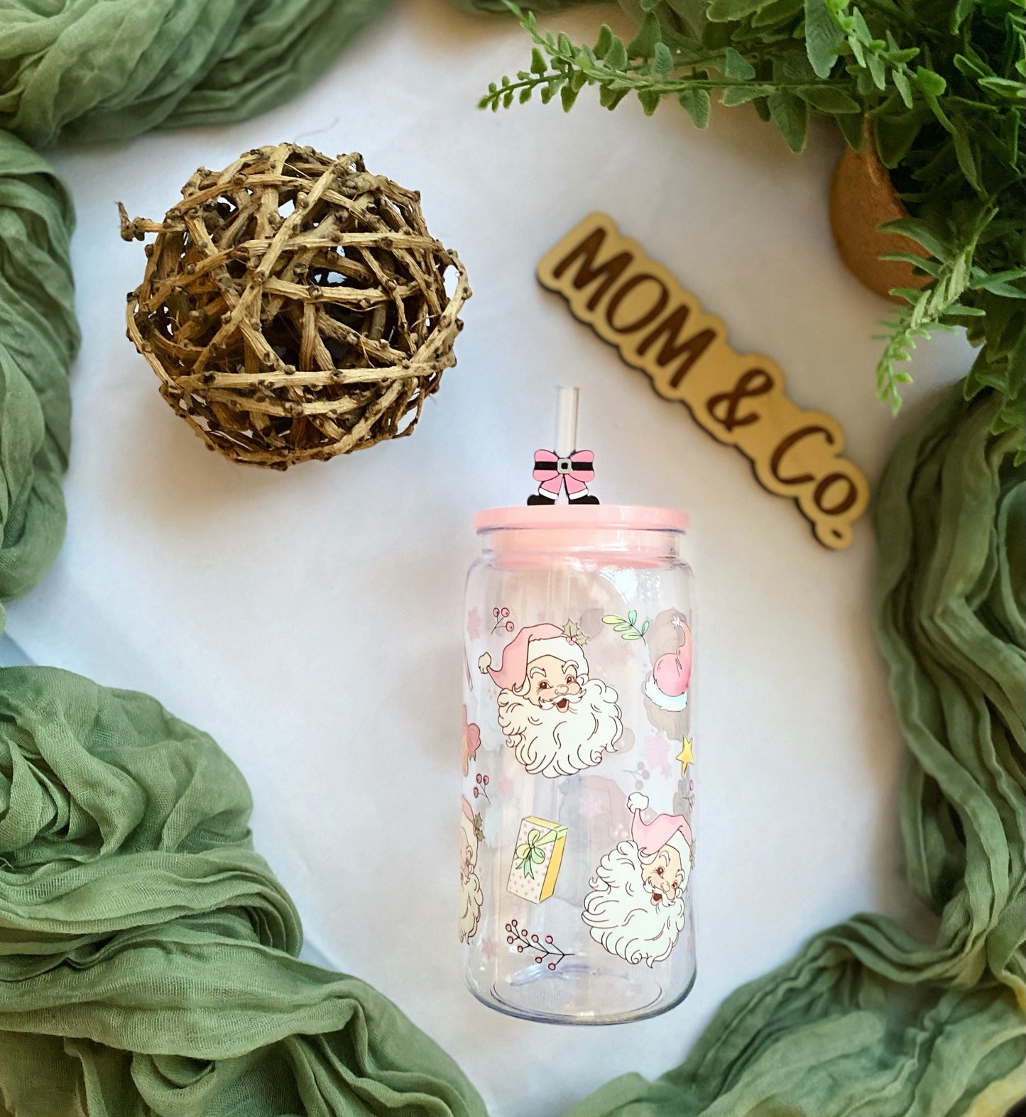 Pink Santa Claus Plastic Acrylic Cup