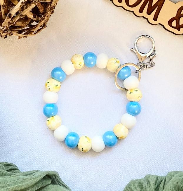 Blue and Lemon Bead Wristlet