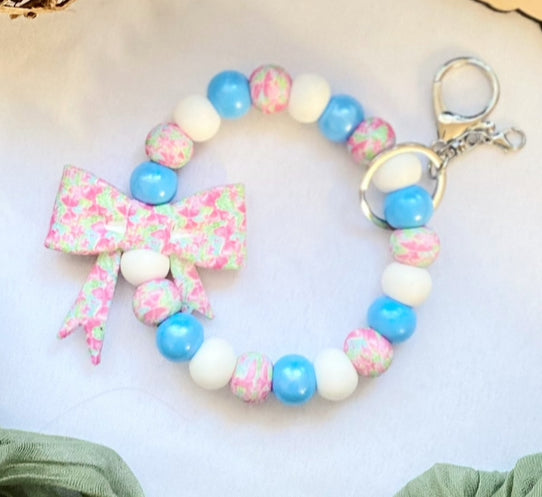 Pink Petals Bow Bead Wristlet