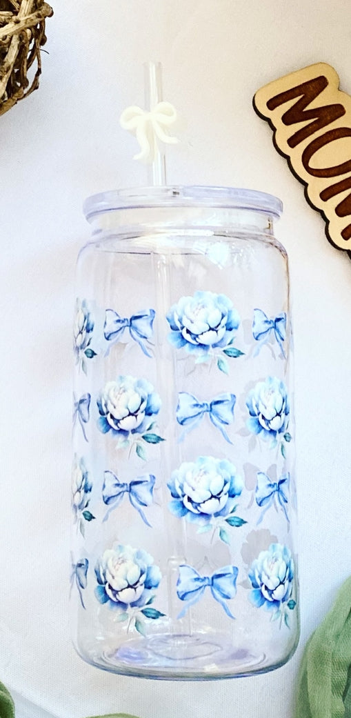 Blue Bows and Hydrangeas Plastic Acrylic Cup