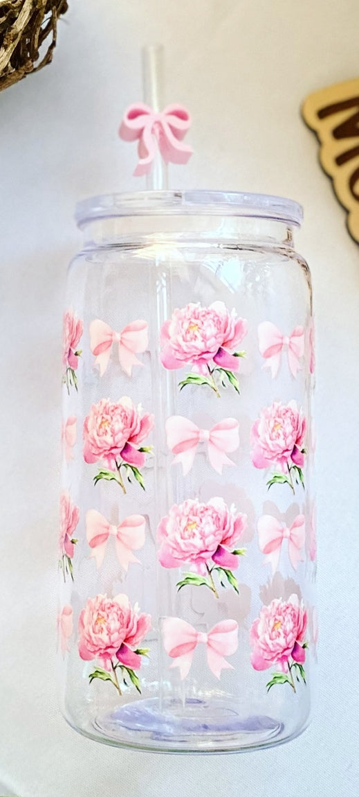 Pink Bows and Hydrangeas Plastic Acrylic Cup