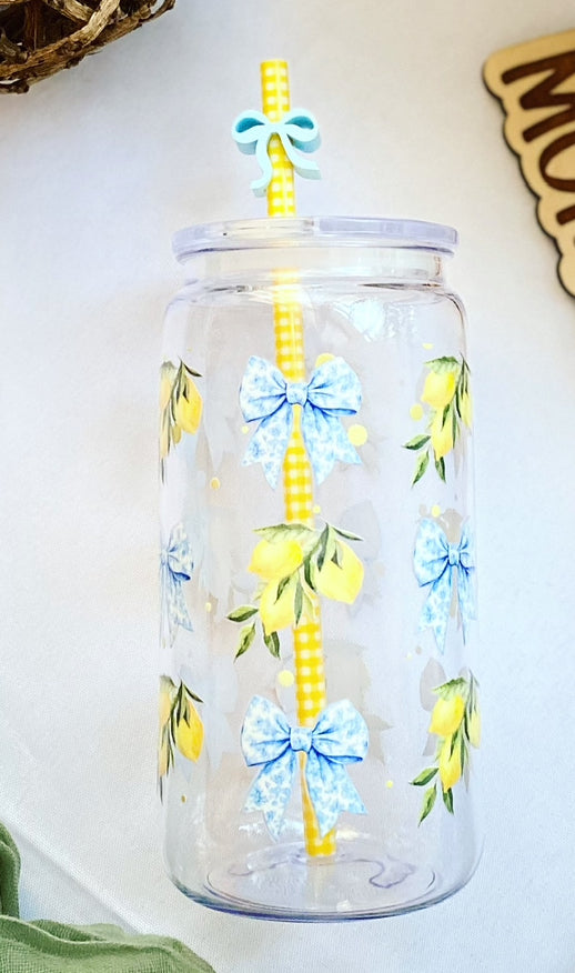 Lemons and Blue Bows Plastic Acrylic Cup