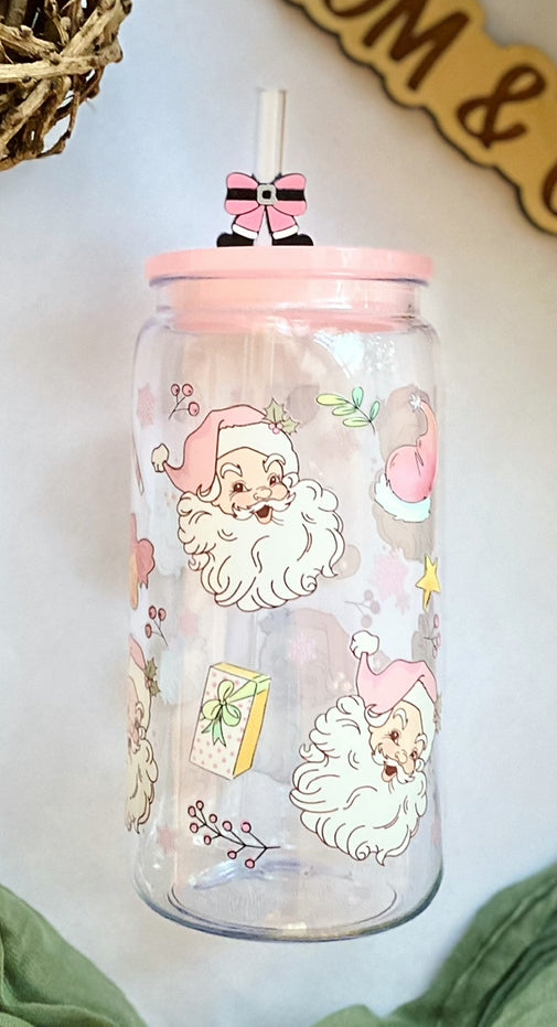 Pink Santa Claus Plastic Acrylic Cup