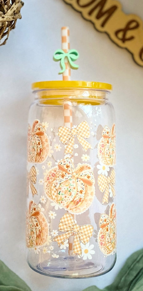 Floral Pumpkin Plastic Acrylic Cup