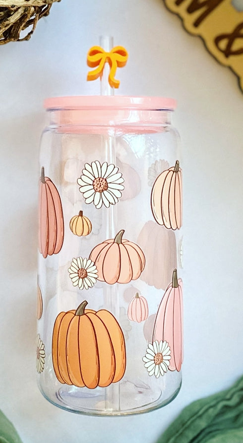 Pink and Orange Pumpkin Plastic Acrylic Cup