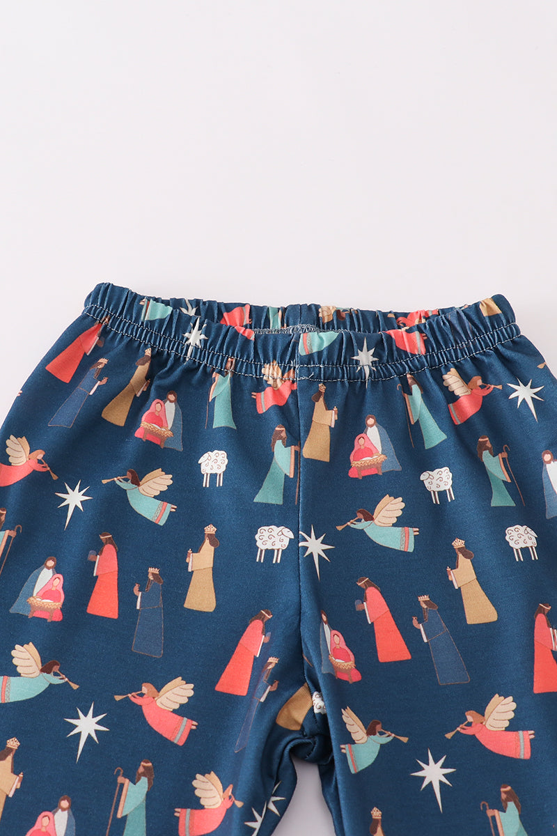 Navy nativity print pants set
