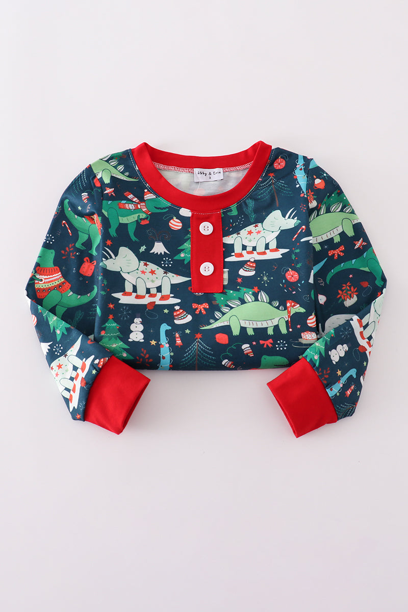 Green dinosaur print pants set