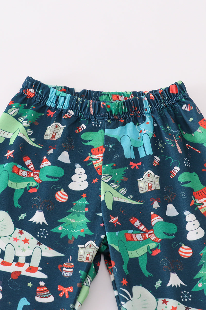 Green dinosaur print pants set