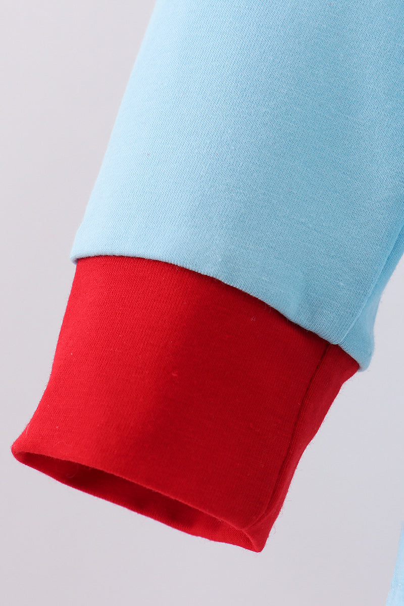 Blue deer tree santa embroidery pants set