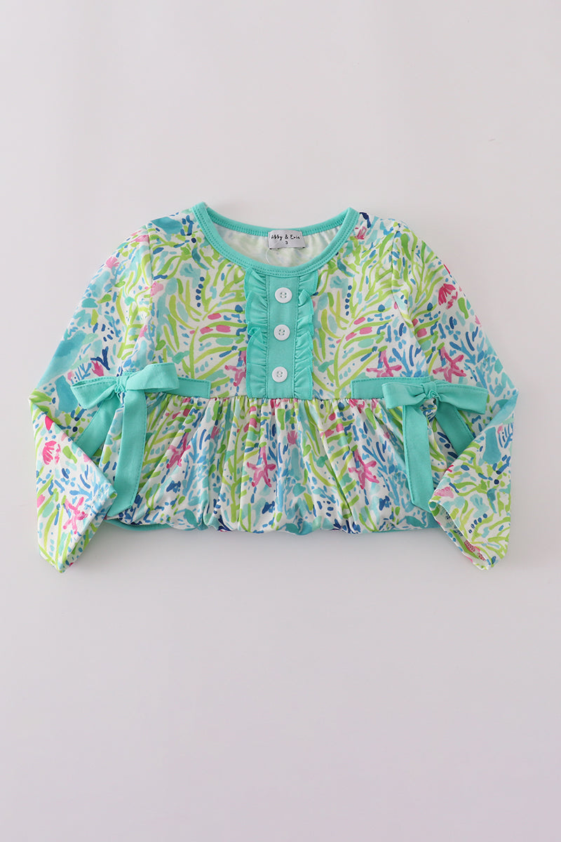 Green meadow splash ruffle dress