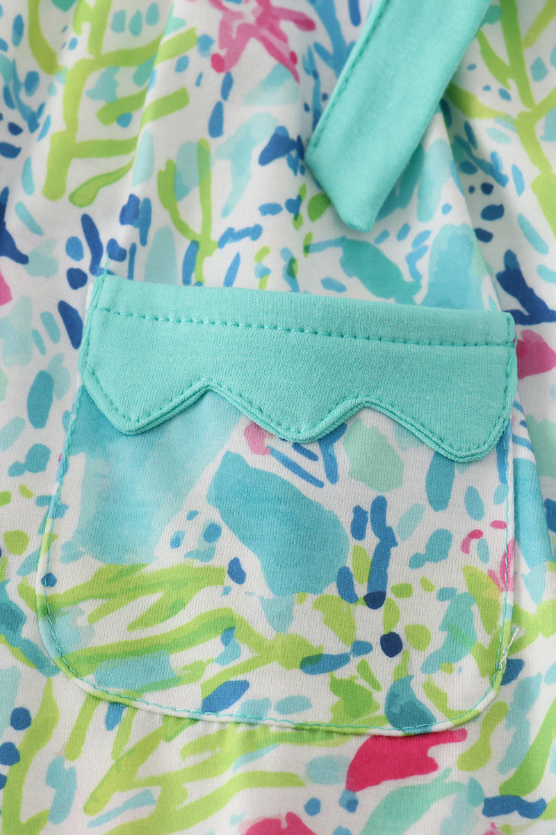 Green meadow splash ruffle dress