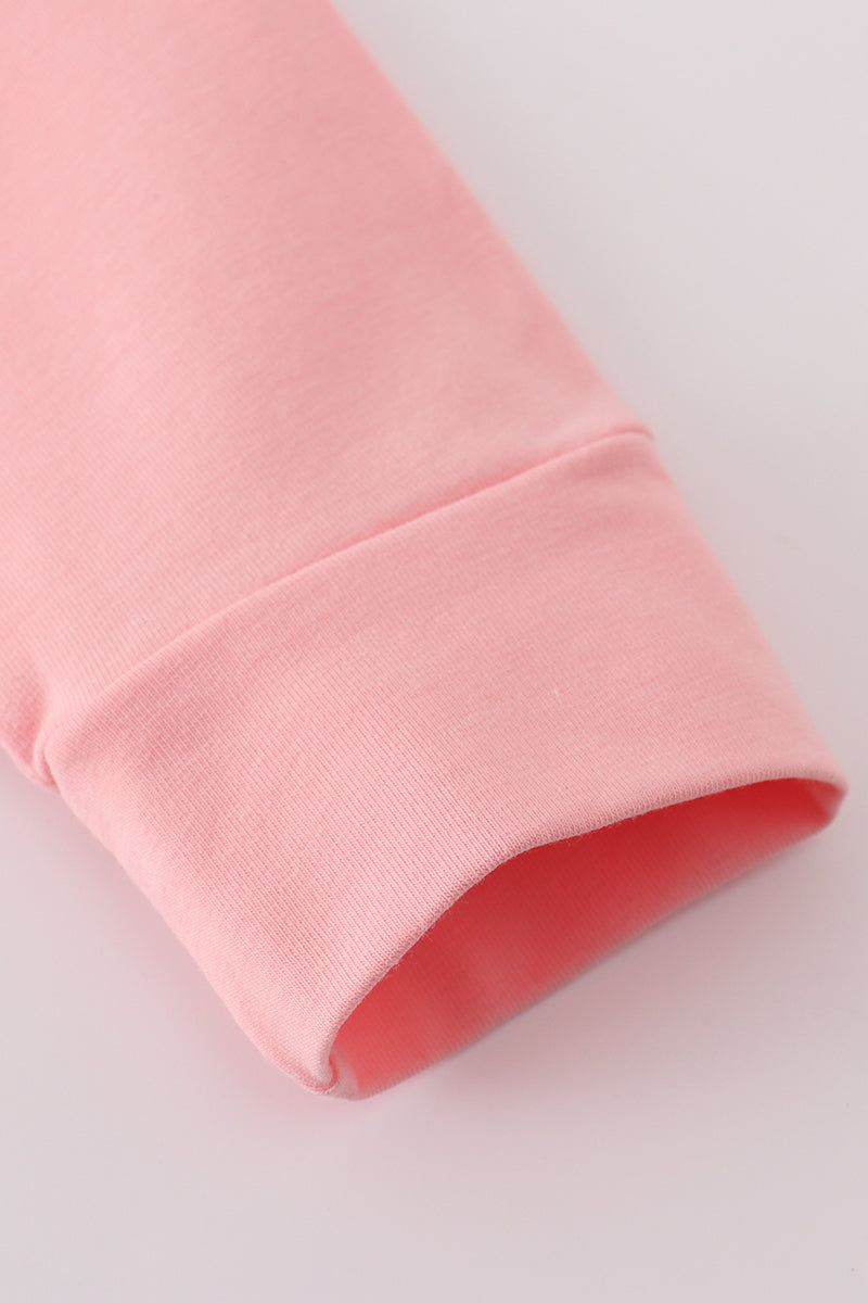 Pink believe embroidery ruffle top