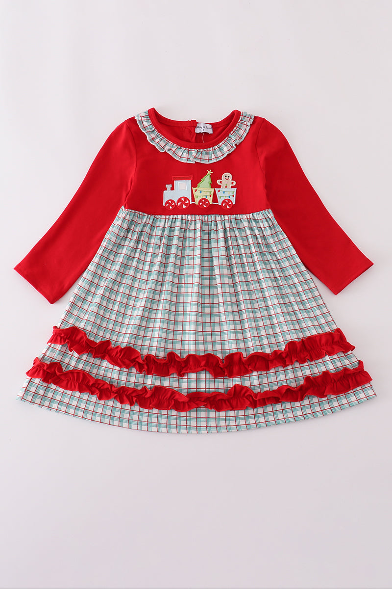 Red gingerbread applique ruffle dress