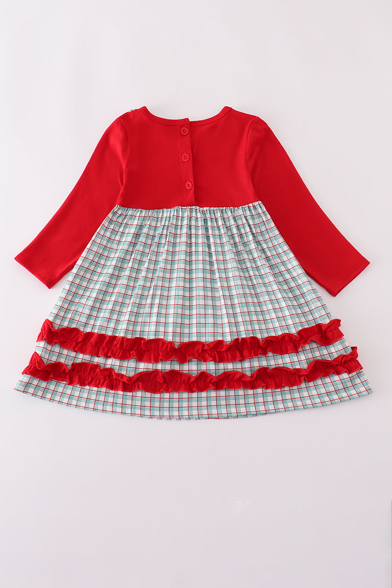 Red gingerbread applique ruffle dress