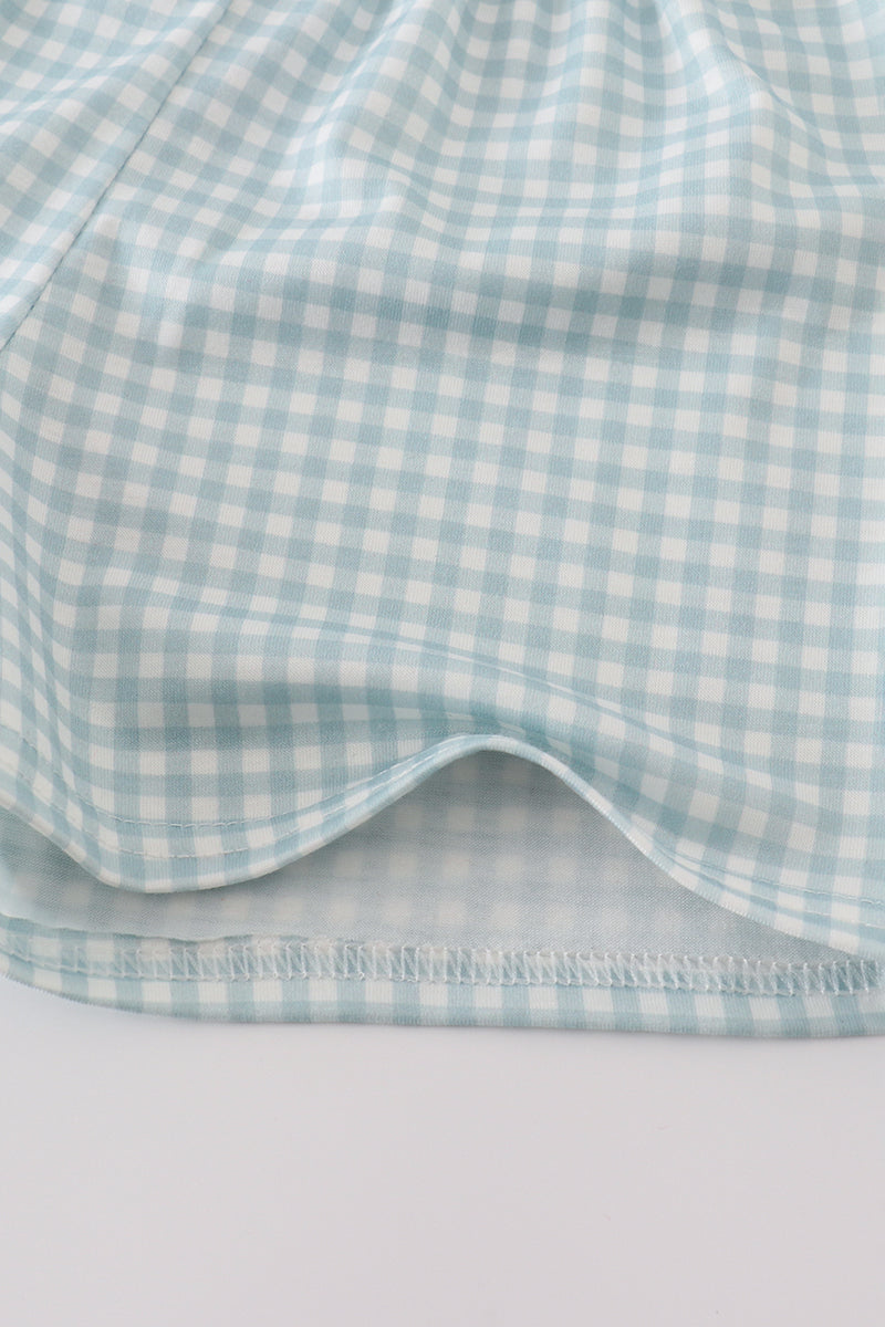 Green farm windmill embroidery shorts set