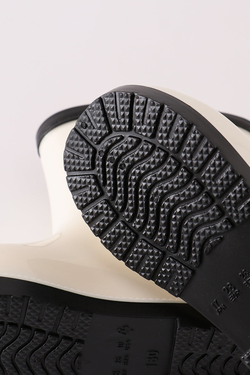 White & black bow rain boots