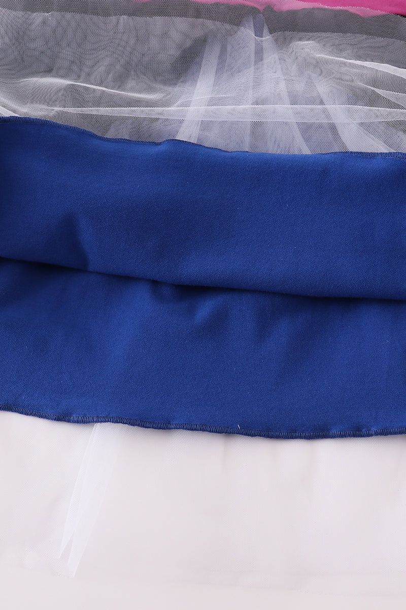 Sapphire blue princess embroidery ruffle dress