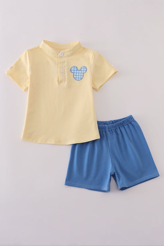 Yellow character applique shorts set
