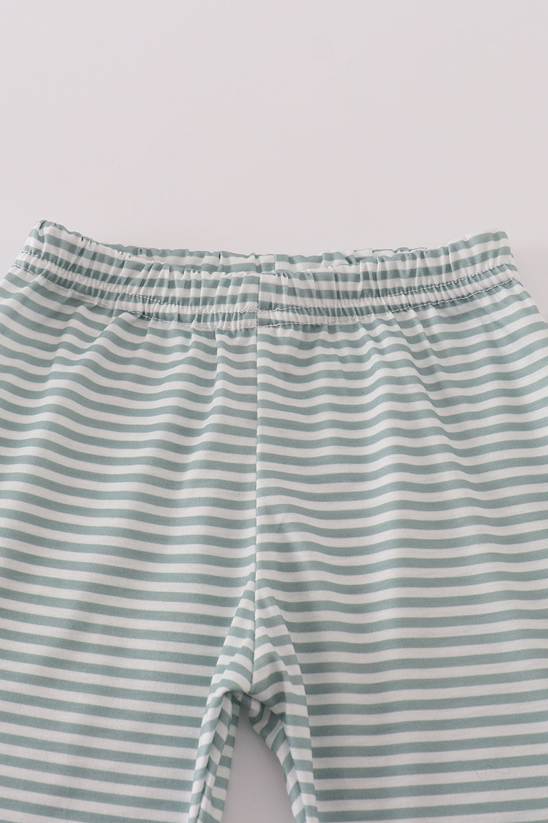 Sage stripe football french knot pants set