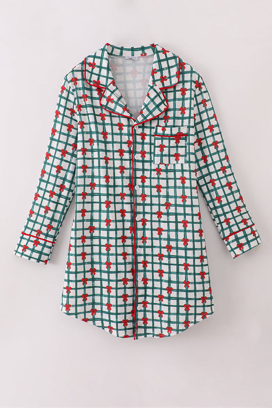 Green bow plaid mom gown