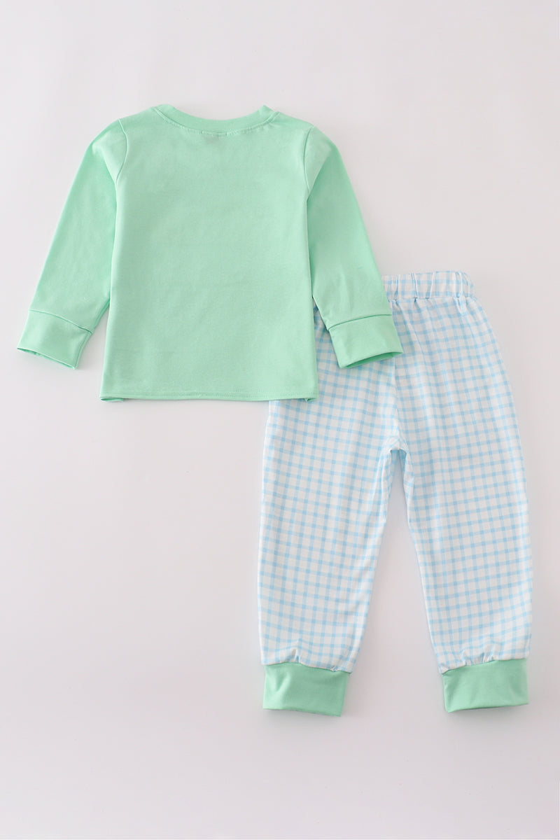 Green Noah's Ark applique ruffle pants set