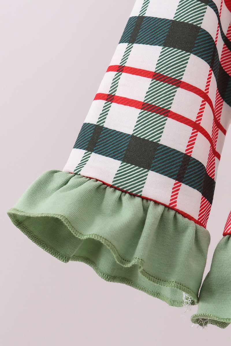 Green christmas reindeer applique pants set