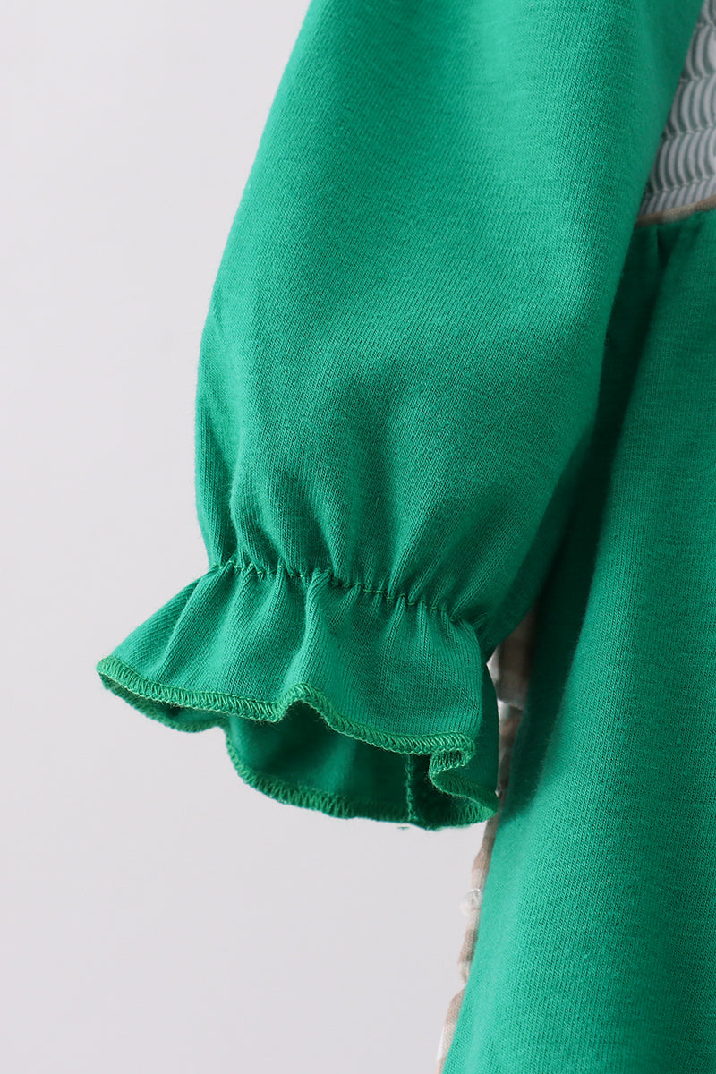 Green gingerbread smocked ruffle bubble