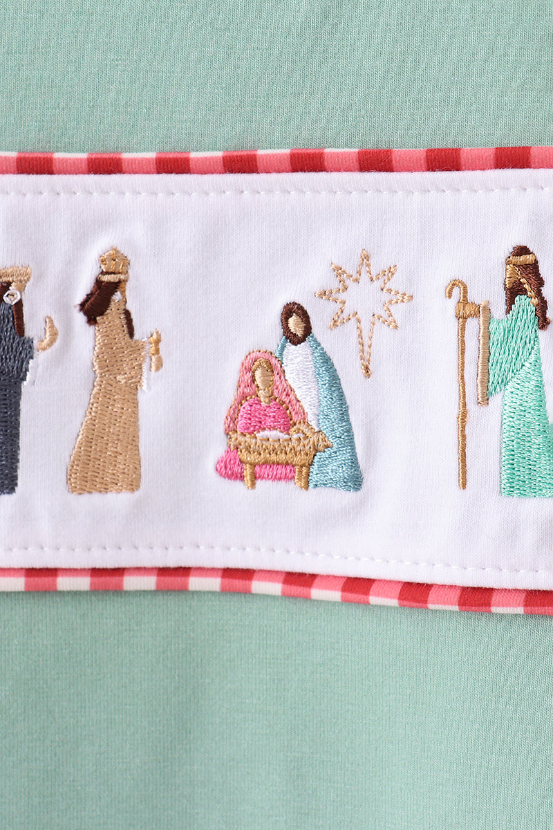 Green nativity embroidery pants set