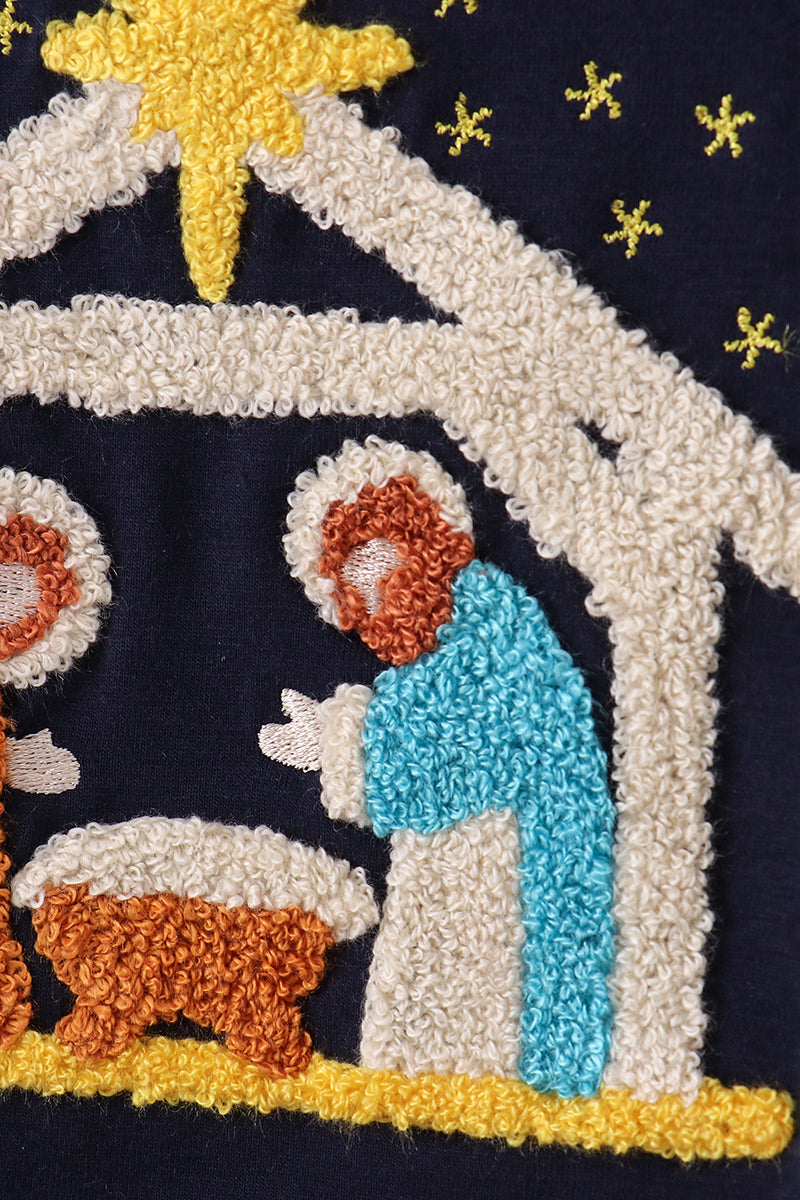 Navy nativity french knot pants set