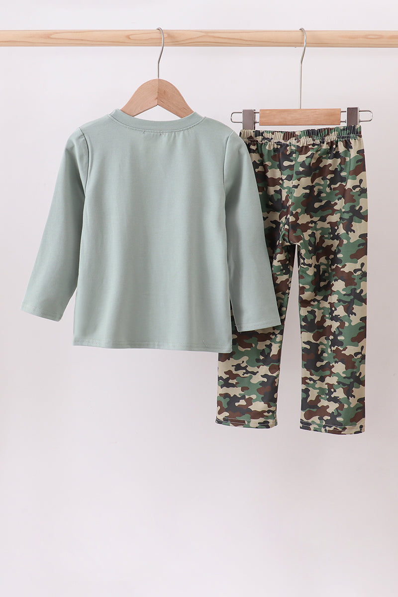 Camouflage santa claus applique pants set